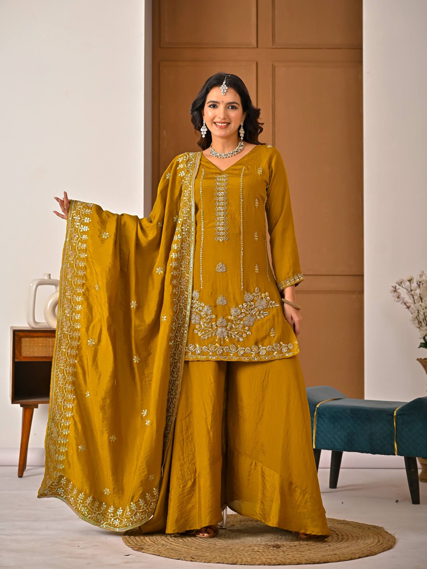 Designer Women's Heavy NC Vichitra Sharara Suit with Dupatta | Premium Ethnic Wedding & Festive Collection