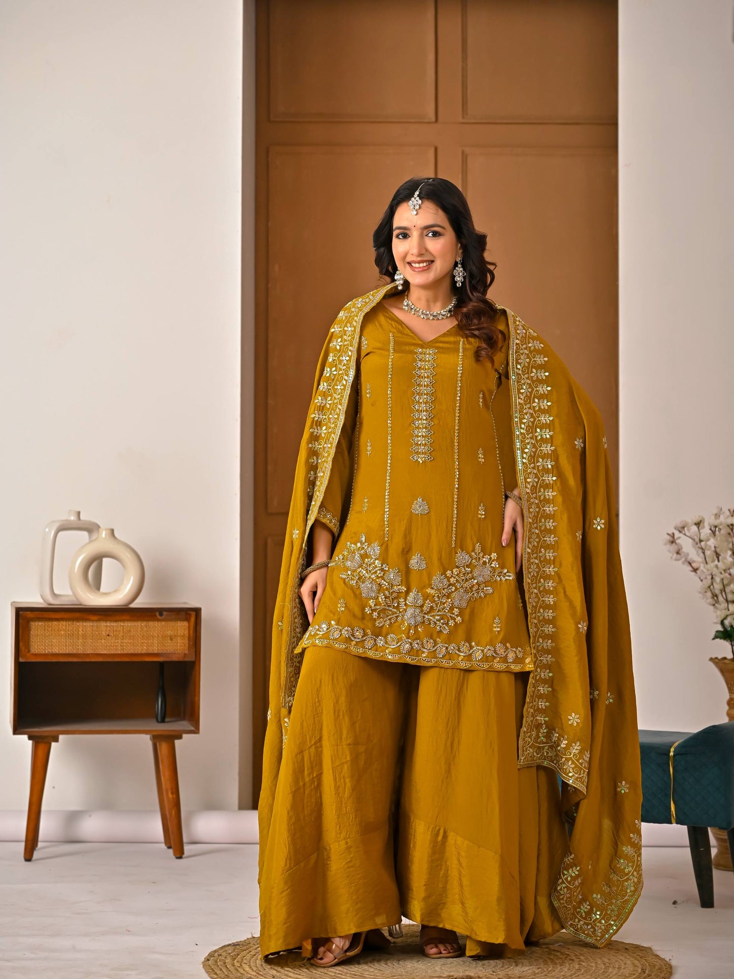 Designer Women's Heavy NC Vichitra Sharara Suit with Dupatta | Premium Ethnic Wedding & Festive Collection