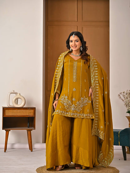 Designer Women's Heavy NC Vichitra Sharara Suit with Dupatta | Premium Ethnic Wedding & Festive Collection