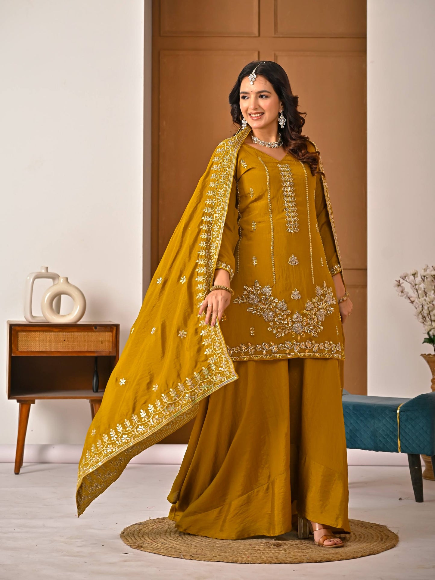 Designer Women's Heavy NC Vichitra Sharara Suit with Dupatta | Premium Ethnic Wedding & Festive Collection