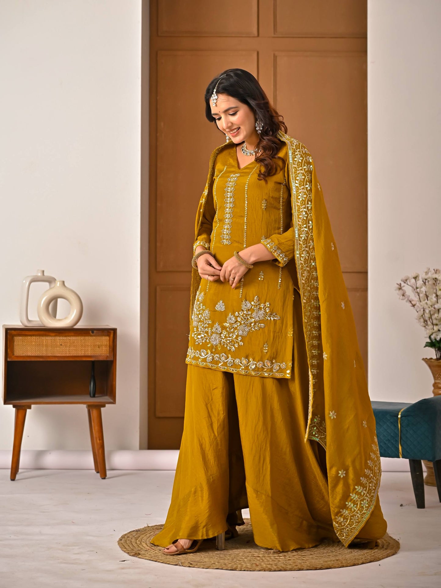 Designer Women's Heavy NC Vichitra Sharara Suit with Dupatta | Premium Ethnic Wedding & Festive Collection
