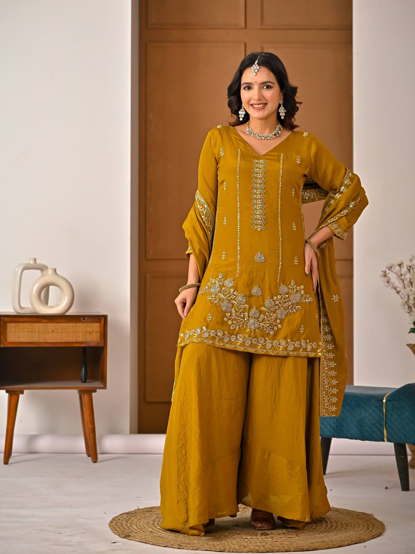 Designer Women's Heavy NC Vichitra Sharara Suit with Dupatta | Premium Ethnic Wedding & Festive Collection