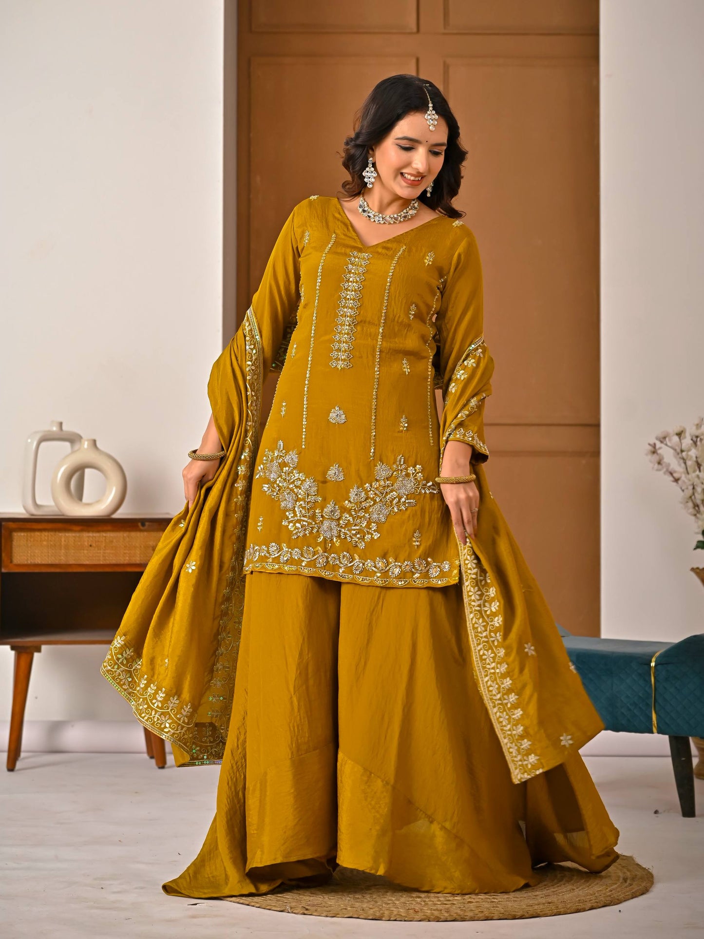 Designer Women's Heavy NC Vichitra Sharara Suit with Dupatta | Premium Ethnic Wedding & Festive Collection
