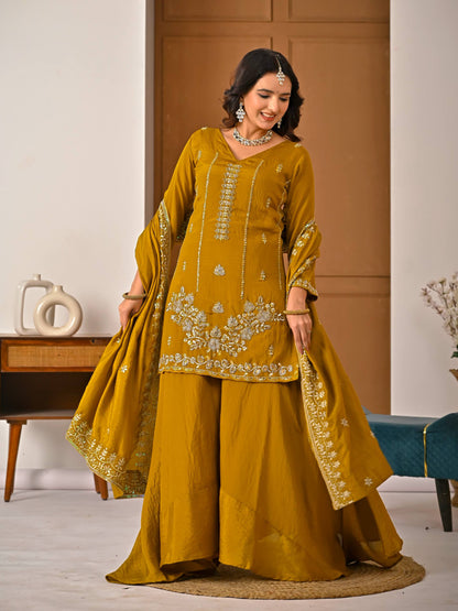 Designer Women's Heavy NC Vichitra Sharara Suit with Dupatta | Premium Ethnic Wedding & Festive Collection