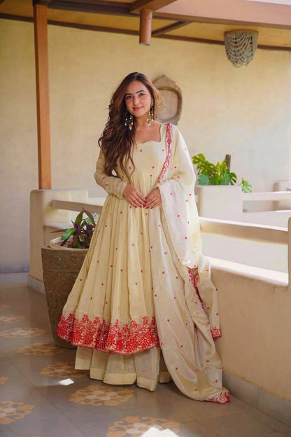 Royal Pure Cosmos Silk Anarkali Sharara Suit Set | Thread Embroidery | Traditional Wedding & Festive Wear