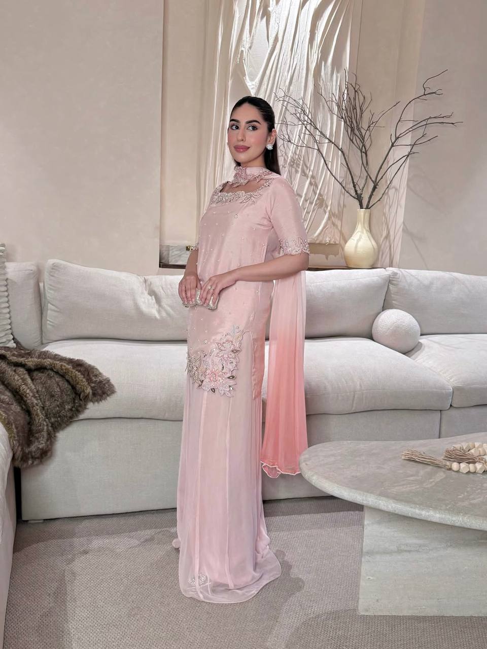 Heavy Roman Glass Silk Sharara Suit Set with Chiffon Dupatta | Designer Wedding & Festive Wear