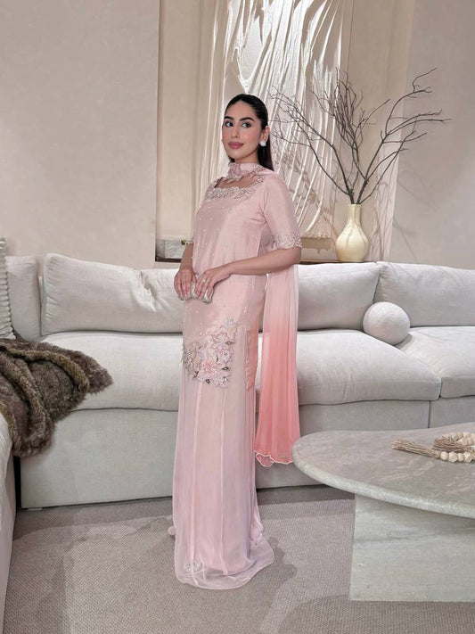 Heavy Roman Glass Silk Sharara Suit Set with Chiffon Dupatta | Designer Wedding & Festive Wear