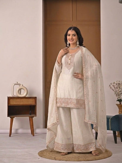 Heavy Crunchy Silk Designer Palazzo Suit with Dupatta | Traditional Wedding, Festive & Party Wear
