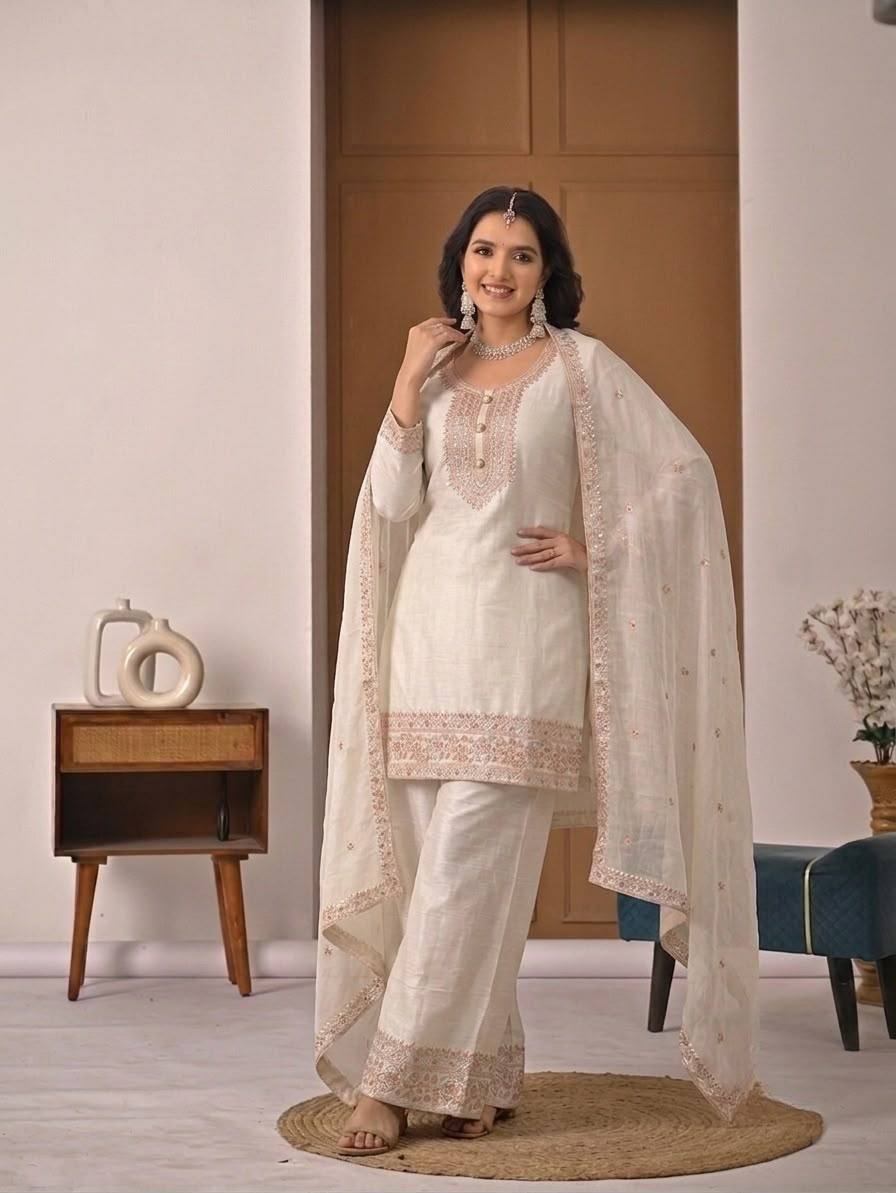 Heavy Crunchy Silk Designer Palazzo Suit with Dupatta | Traditional Wedding, Festive & Party Wear