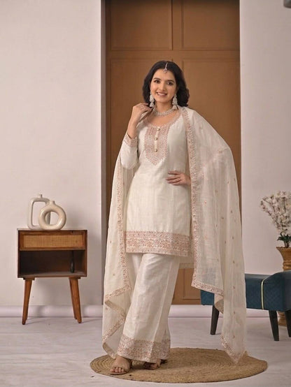 Heavy Crunchy Silk Designer Palazzo Suit with Dupatta | Traditional Wedding, Festive & Party Wear