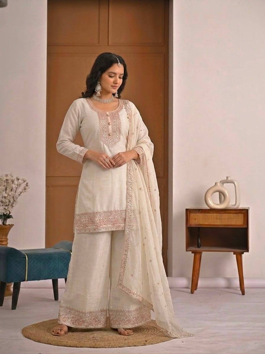 Heavy Crunchy Silk Designer Palazzo Suit with Dupatta | Traditional Wedding, Festive & Party Wear