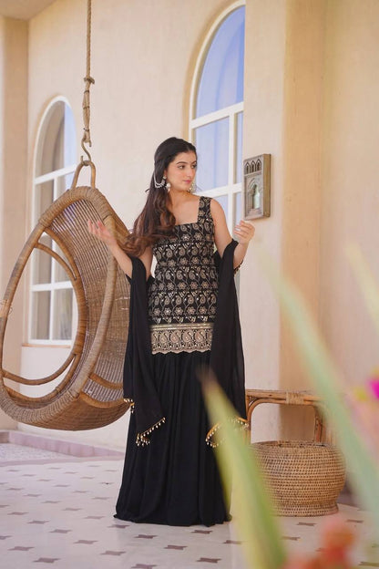 Heavy Blooming Faux Georgette Palazzo Suit Set with Dupatta | Designer Wedding & Festive Wear
