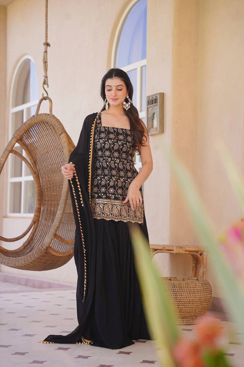 Heavy Blooming Faux Georgette Palazzo Suit Set with Dupatta | Designer Wedding & Festive Wear