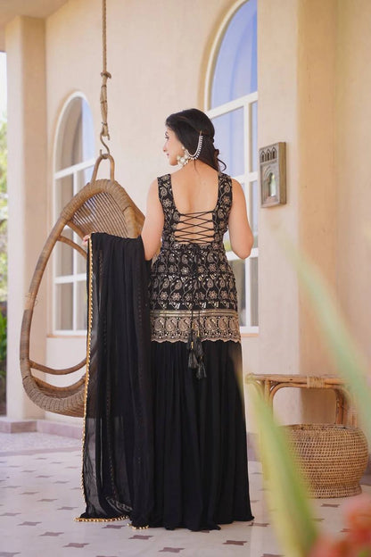 Heavy Blooming Faux Georgette Palazzo Suit Set with Dupatta | Designer Wedding & Festive Wear