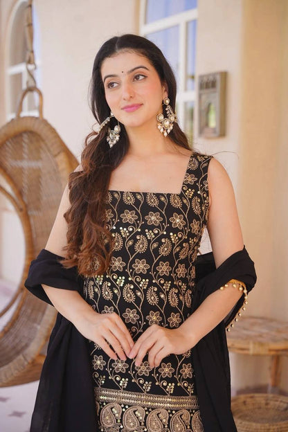 Heavy Blooming Faux Georgette Palazzo Suit Set with Dupatta | Designer Wedding & Festive Wear