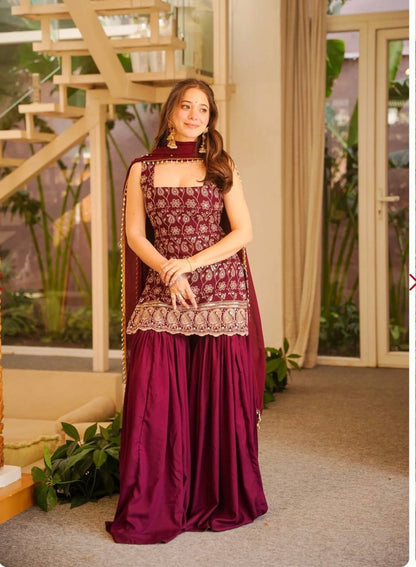 Heavy Blooming Faux Georgette Palazzo Suit Set with Dupatta | Designer Wedding & Festive Wear