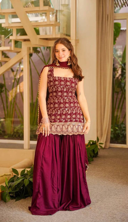 Heavy Blooming Faux Georgette Palazzo Suit Set with Dupatta | Designer Wedding & Festive Wear