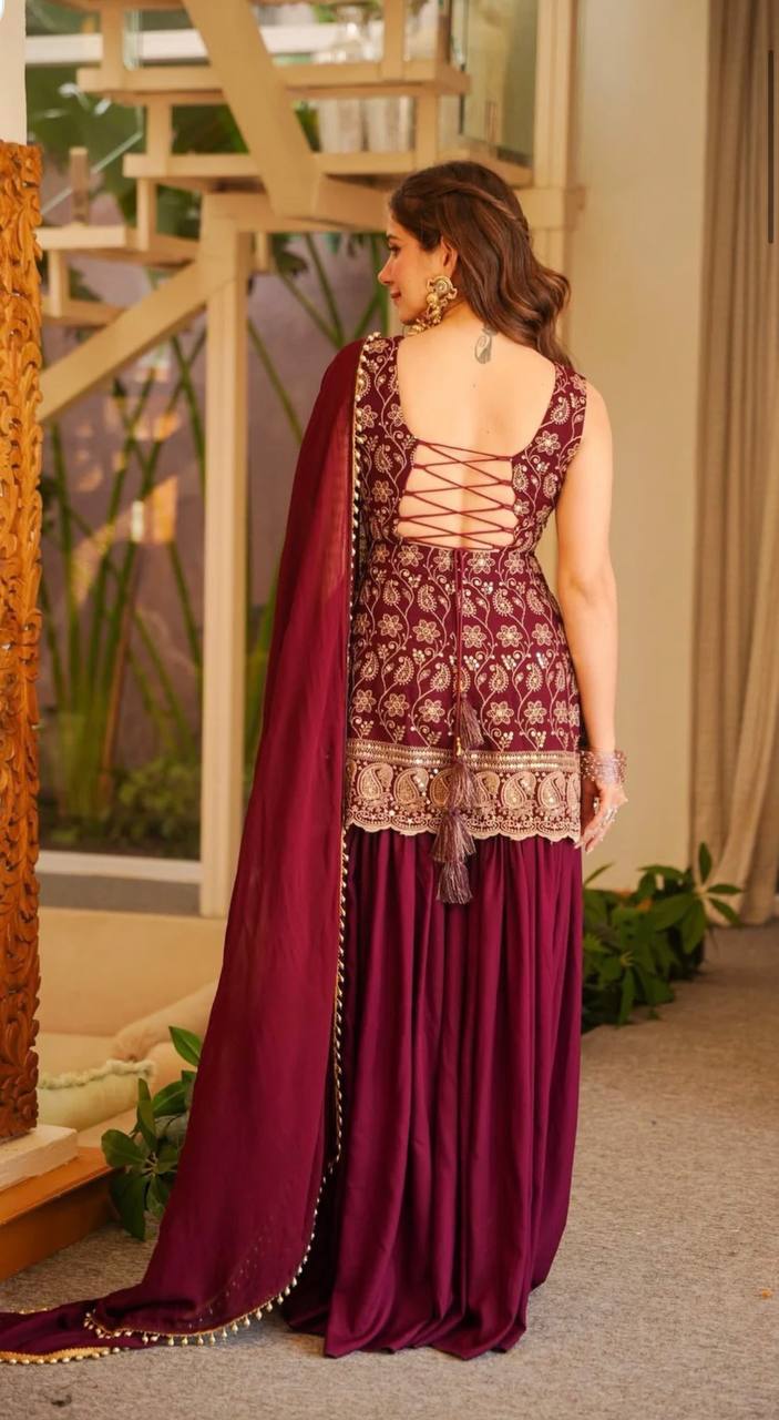 Heavy Blooming Faux Georgette Palazzo Suit Set with Dupatta | Designer Wedding & Festive Wear