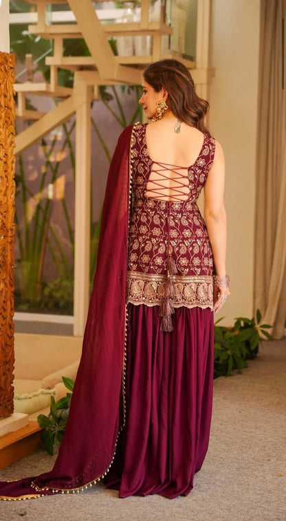 Heavy Blooming Faux Georgette Palazzo Suit Set with Dupatta | Designer Wedding & Festive Wear