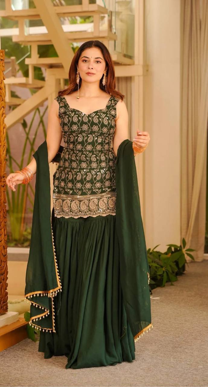 Heavy Blooming Faux Georgette Palazzo Suit Set with Dupatta | Designer Wedding & Festive Wear