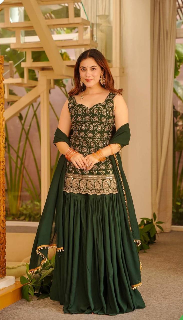 Heavy Blooming Faux Georgette Palazzo Suit Set with Dupatta | Designer Wedding & Festive Wear