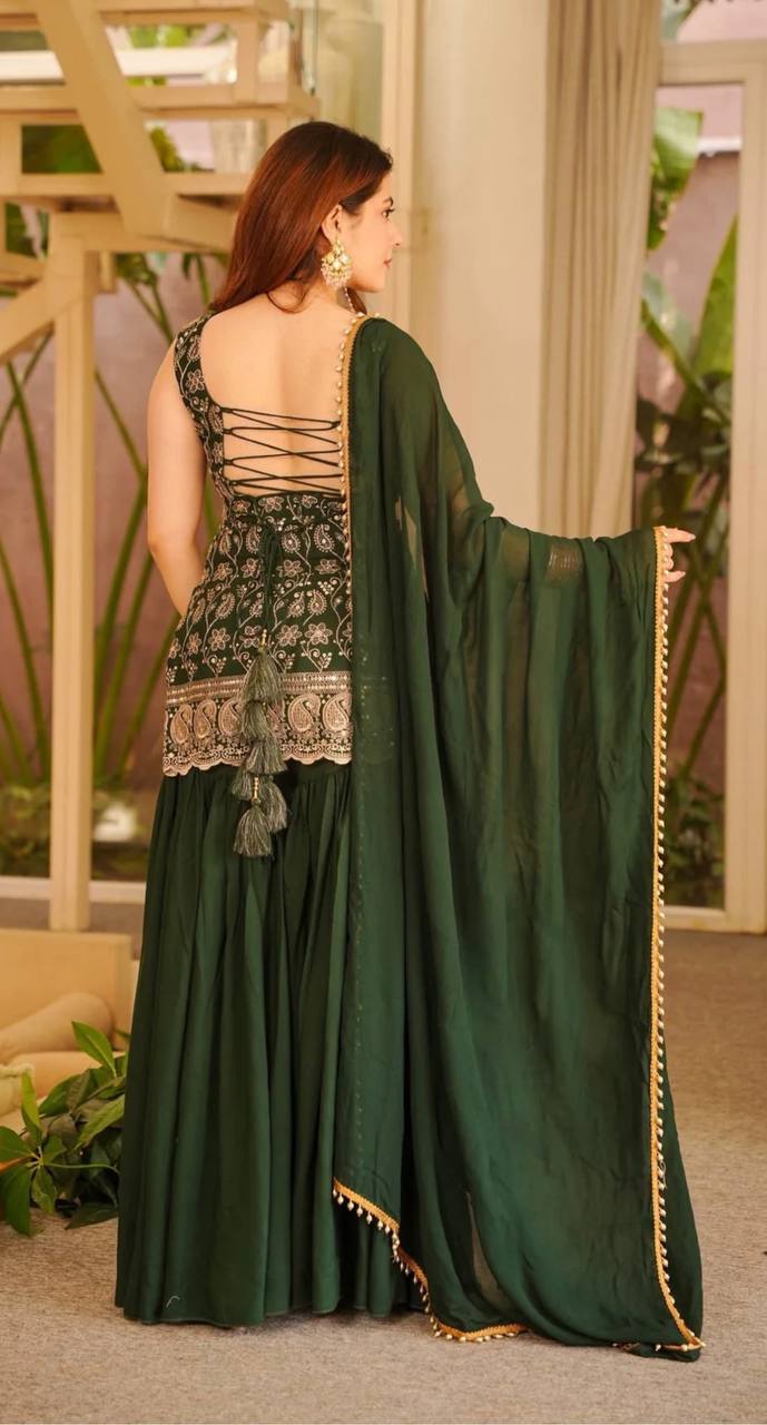 Heavy Blooming Faux Georgette Palazzo Suit Set with Dupatta | Designer Wedding & Festive Wear