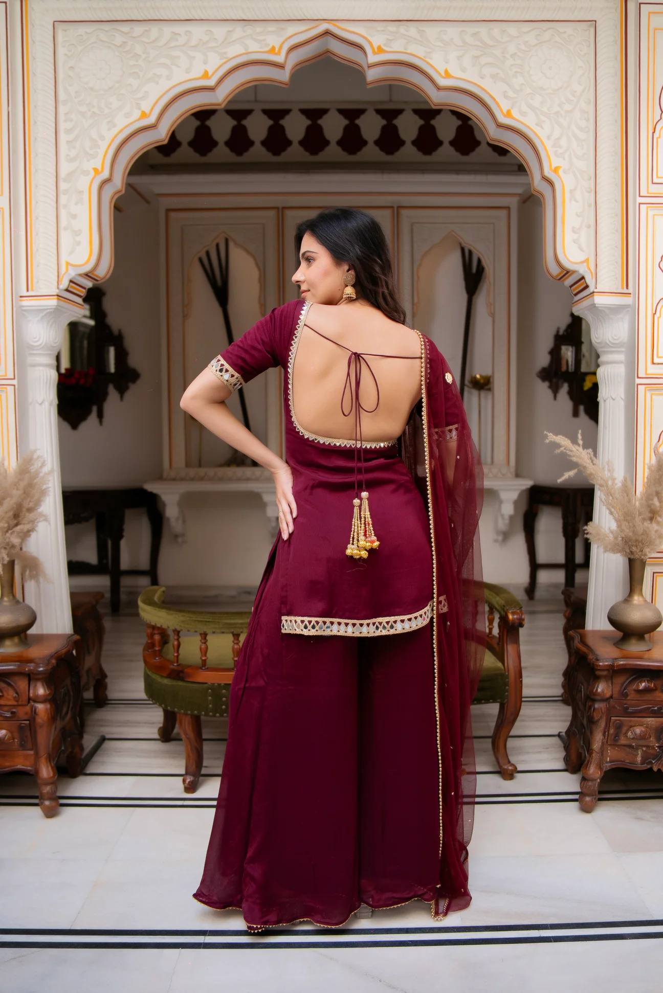 Women's Faux Georgette Kurti Palazzo Set | Real Mirror Work | Party & Festive Wear