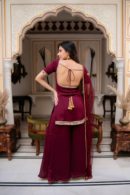 Women's Faux Georgette Kurti Palazzo Set | Real Mirror Work | Party & Festive Wear