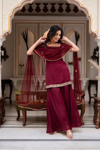 Women's Faux Georgette Kurti Palazzo Set | Real Mirror Work | Party & Festive Wear