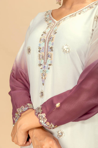 Wedding & Festive Wear Georgette Kurti Palazzo Set with Embroidered Zari Dupatta