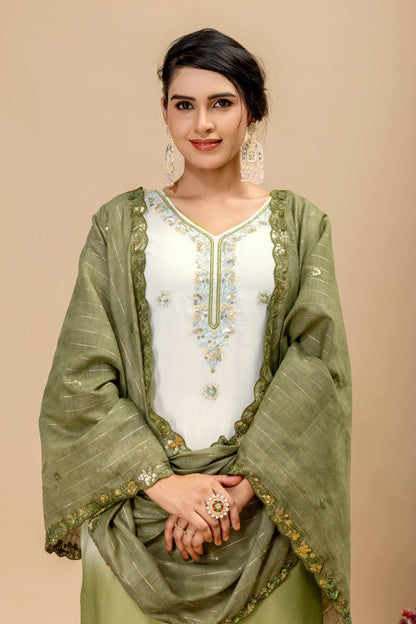 Wedding & Festive Wear Georgette Kurti Palazzo Set with Embroidered Zari Dupatta