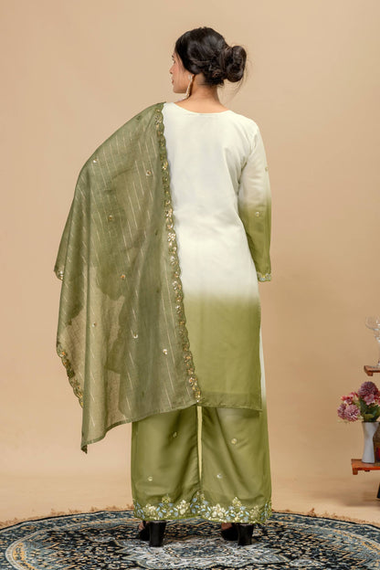Wedding & Festive Wear Georgette Kurti Palazzo Set with Embroidered Zari Dupatta