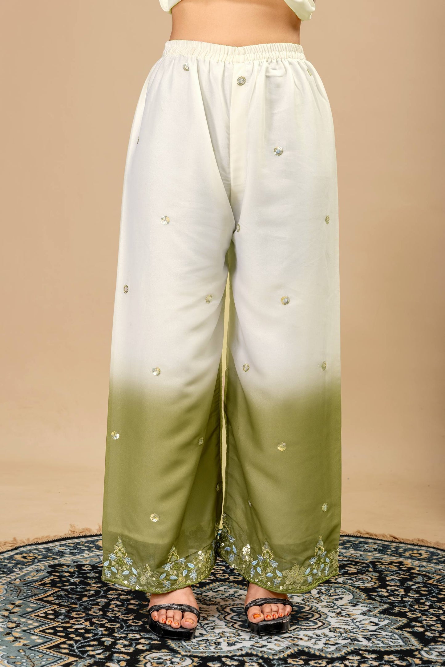 Wedding & Festive Wear Georgette Kurti Palazzo Set with Embroidered Zari Dupatta