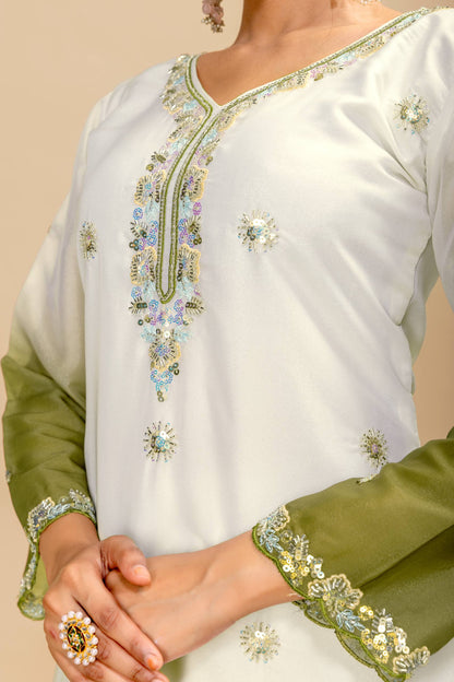 Wedding & Festive Wear Georgette Kurti Palazzo Set with Embroidered Zari Dupatta