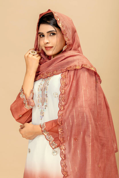 Wedding & Festive Wear Georgette Kurti Palazzo Set with Embroidered Zari Dupatta