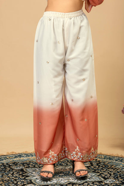Wedding & Festive Wear Georgette Kurti Palazzo Set with Embroidered Zari Dupatta