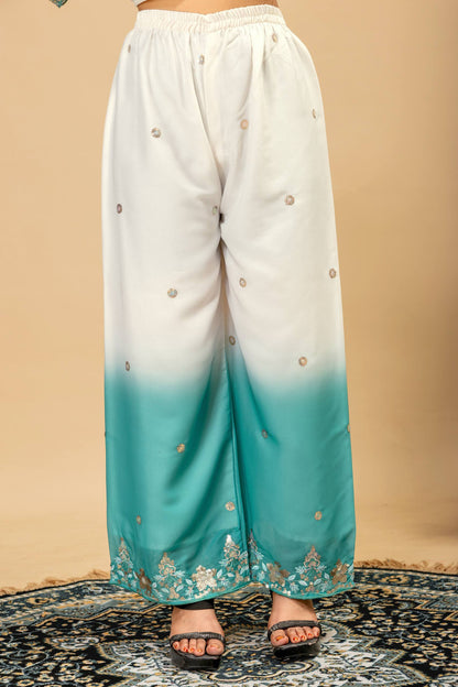 Wedding & Festive Wear Georgette Kurti Palazzo Set with Embroidered Zari Dupatta