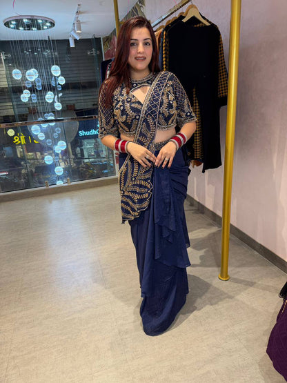 Women's Ready-to-Wear Rangoli Silk Saree with Embroidered Blouse & Waist Belt