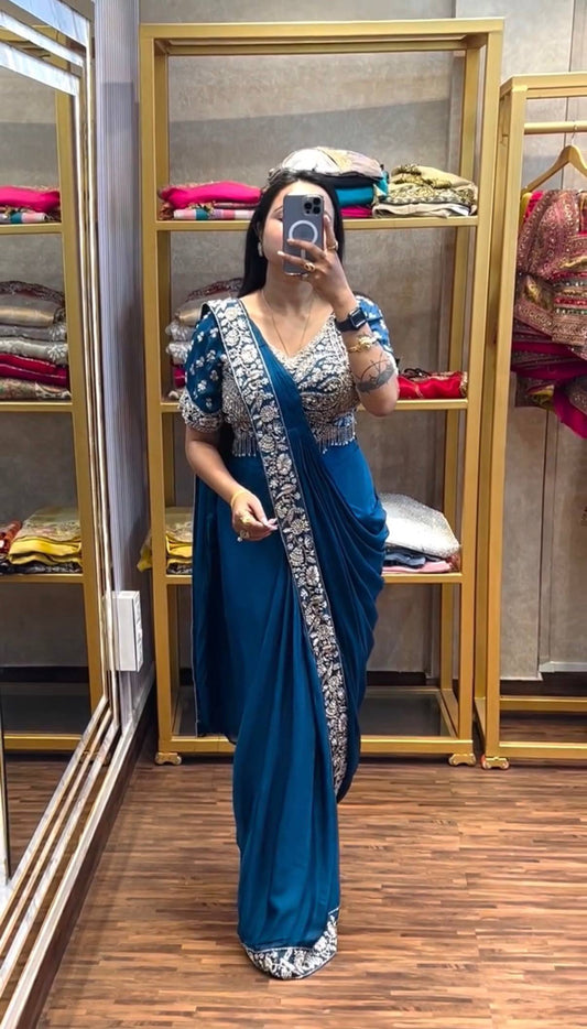 Premium Chinon Ready-to-Wear Saree for Women | Party Wear Saree