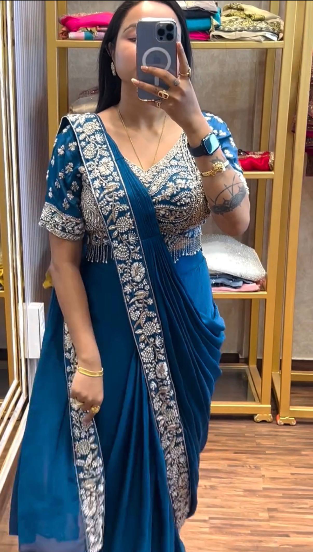 Premium Chinon Ready-to-Wear Saree for Women | Party Wear Saree