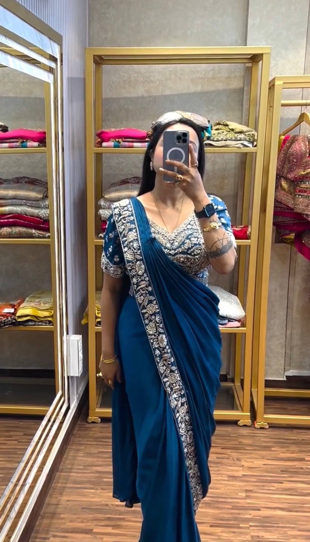 Premium Chinon Ready-to-Wear Saree for Women | Party Wear Saree
