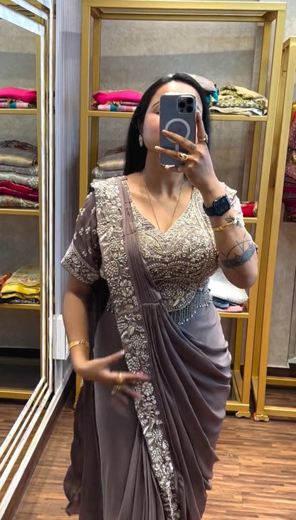 Premium Chinon Ready-to-Wear Saree for Women | Party Wear Saree
