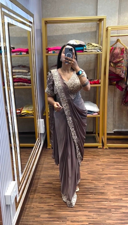 Premium Chinon Ready-to-Wear Saree for Women | Party Wear Saree