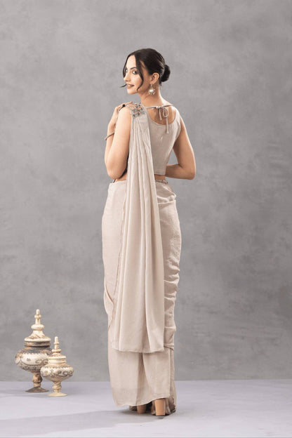 Luxury Chinon Saree with Embroidery and Diamond Work Blouse | Ready to Wear