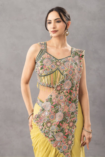 Luxury Chinon Saree with Embroidery and Diamond Work Blouse | Ready to Wear