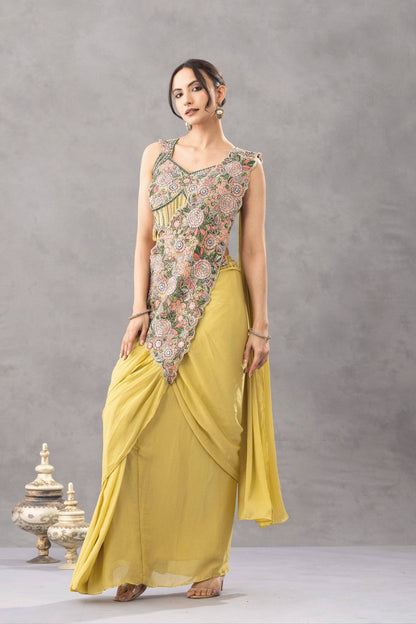 Luxury Chinon Saree with Embroidery and Diamond Work Blouse | Ready to Wear