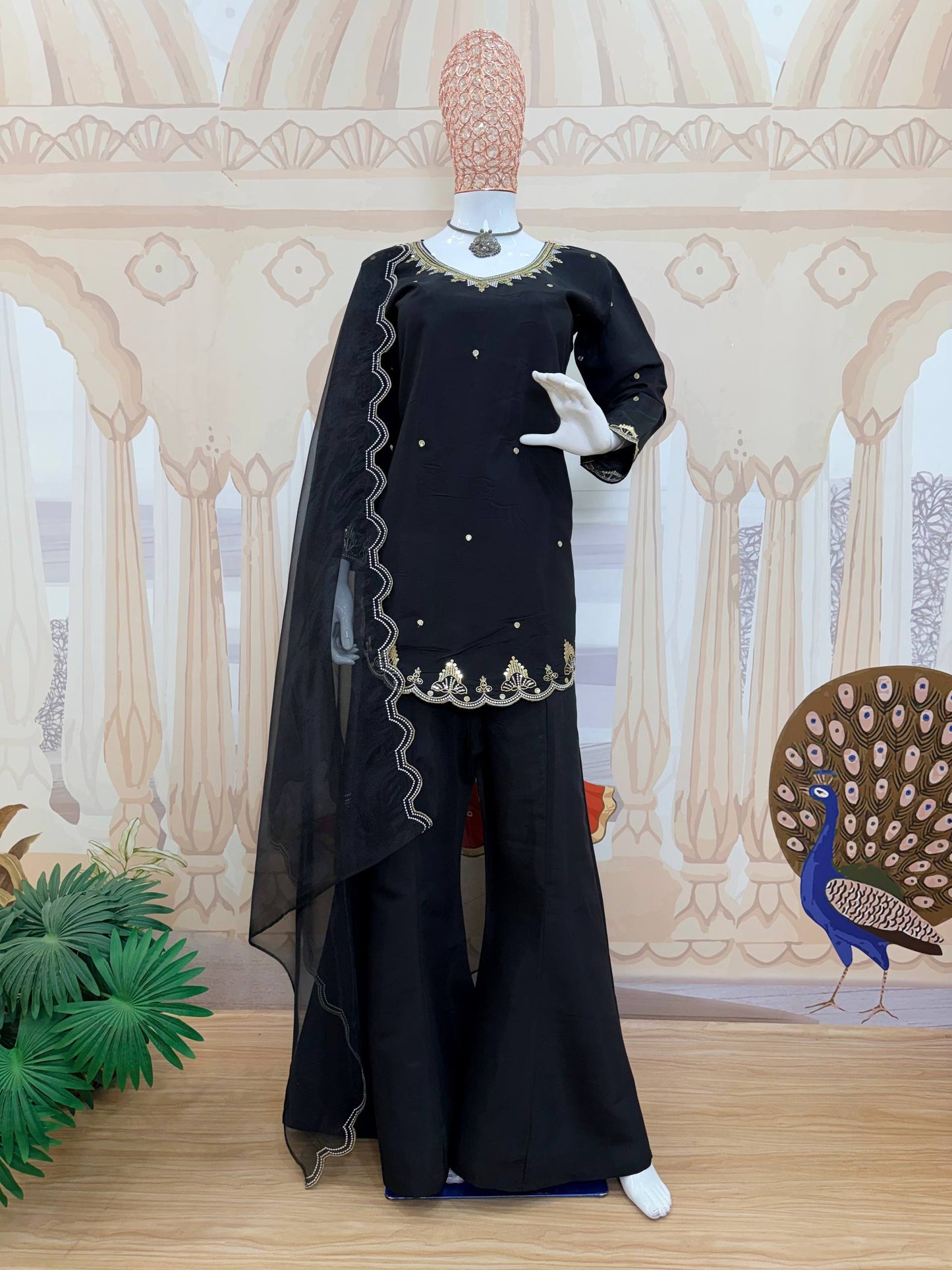 Women's Premium Roman Silk Kurti Pant Set with Embroidered Tissue Silk Dupatta | Party & Festive Wear