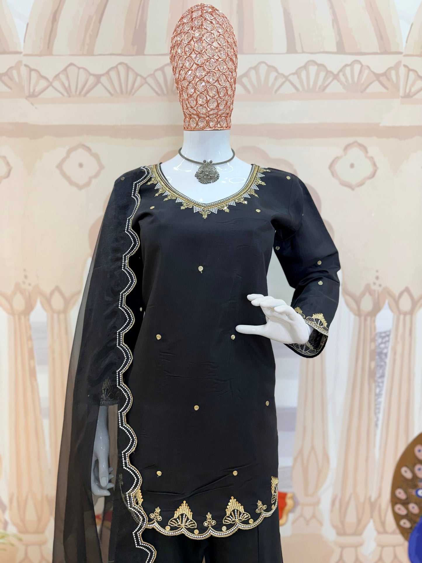 Women's Premium Roman Silk Kurti Pant Set with Embroidered Tissue Silk Dupatta | Party & Festive Wear