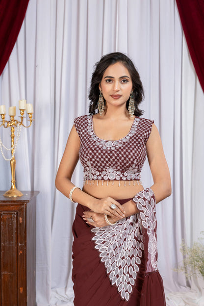 Women's Premium Faux Georgette Ready-to-Wear Saree with Fully Embroidered Designer Blouse | Party & Festive Wear