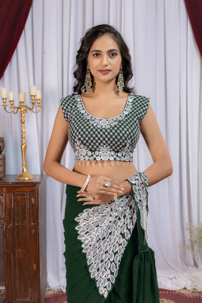 Women's Premium Faux Georgette Ready-to-Wear Saree with Fully Embroidered Designer Blouse | Party & Festive Wear